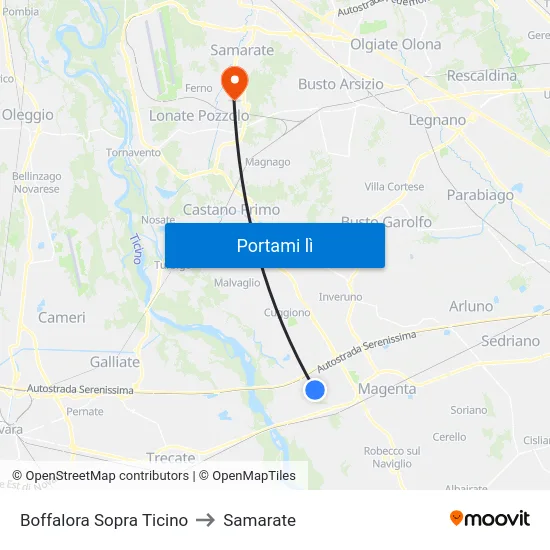 Boffalora Sopra Ticino to Samarate map