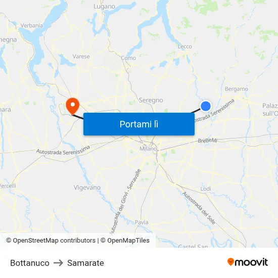 Bottanuco to Samarate map