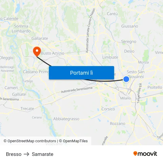 Bresso to Samarate map