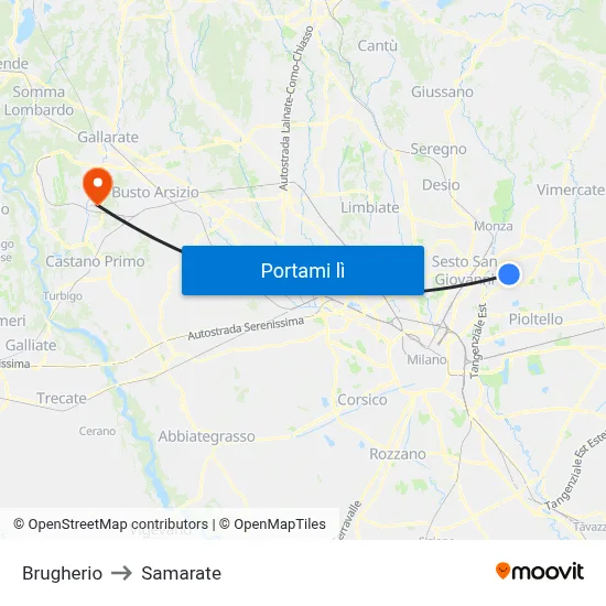 Brugherio to Samarate map