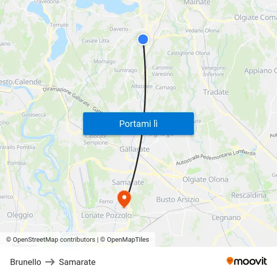 Brunello to Samarate map