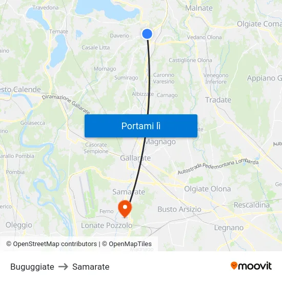 Buguggiate to Samarate map