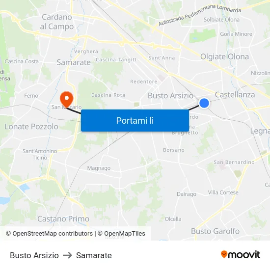 Busto Arsizio to Samarate map