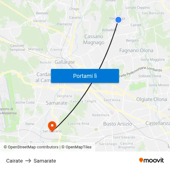 Cairate to Samarate map