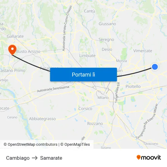 Cambiago to Samarate map