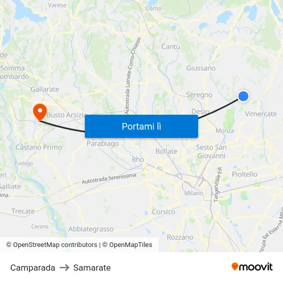 Camparada to Samarate map