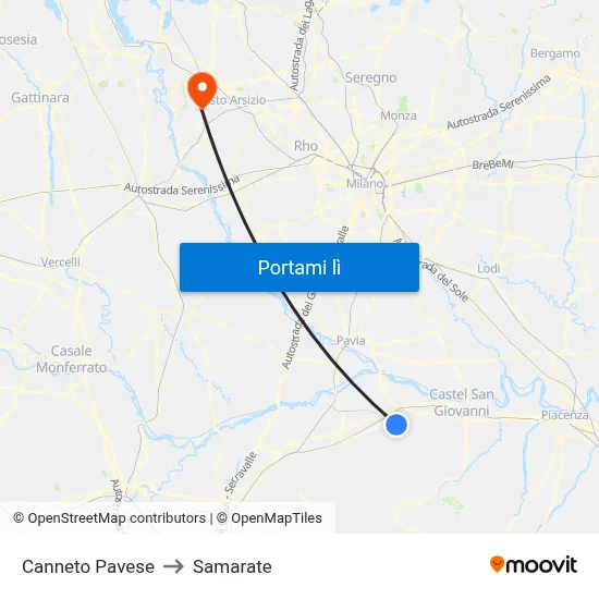 Canneto Pavese to Samarate map