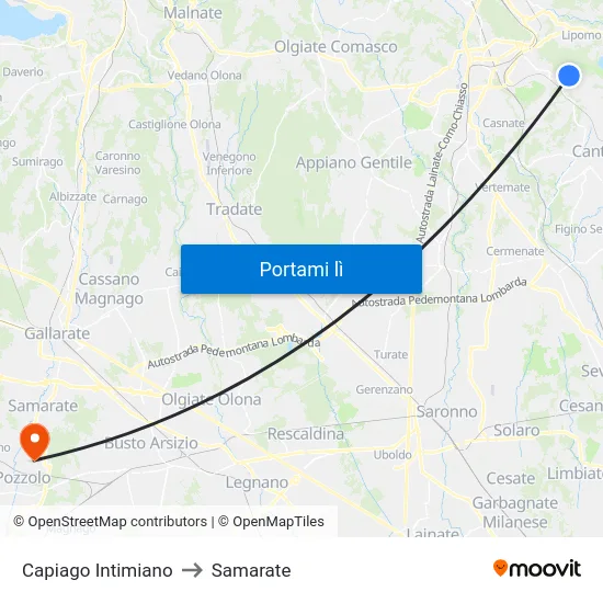 Capiago Intimiano to Samarate map