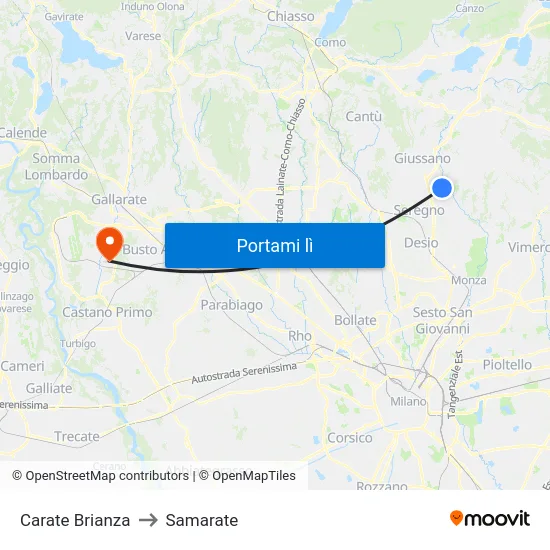 Carate Brianza to Samarate map