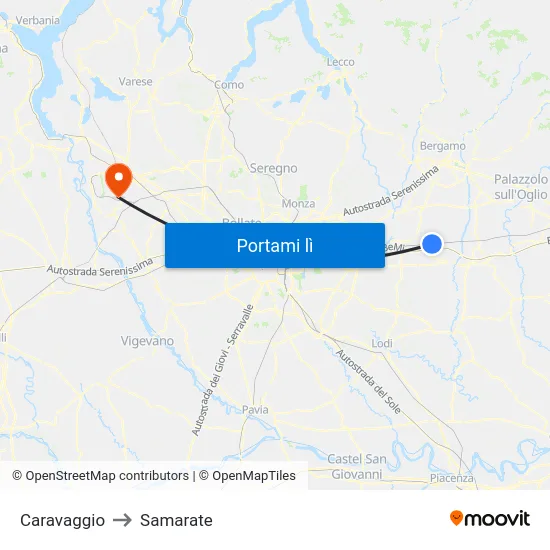 Caravaggio to Samarate map