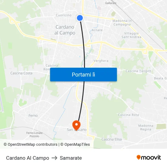 Cardano Al Campo to Samarate map