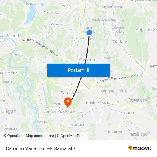 Caronno Varesino to Samarate map