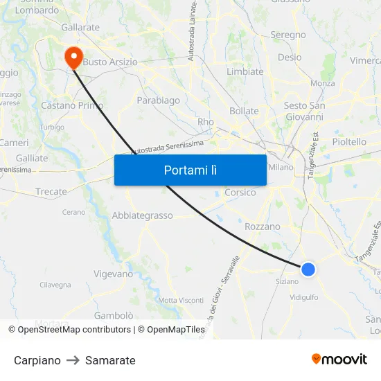 Carpiano to Samarate map