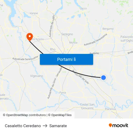 Casaletto Ceredano to Samarate map