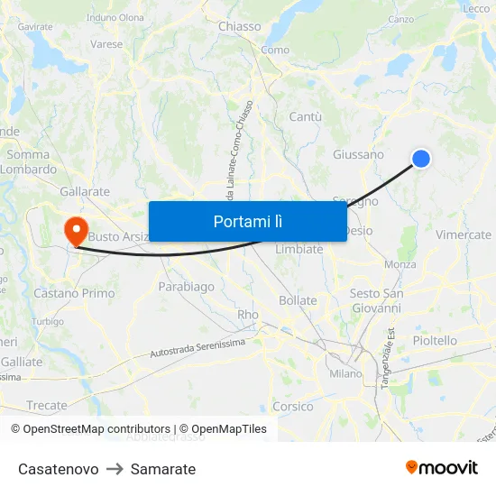 Casatenovo to Samarate map