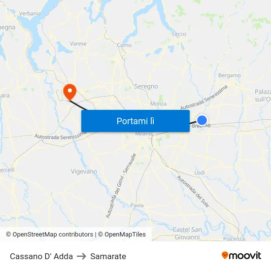 Cassano D' Adda to Samarate map
