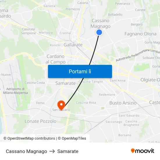 Cassano Magnago to Samarate map