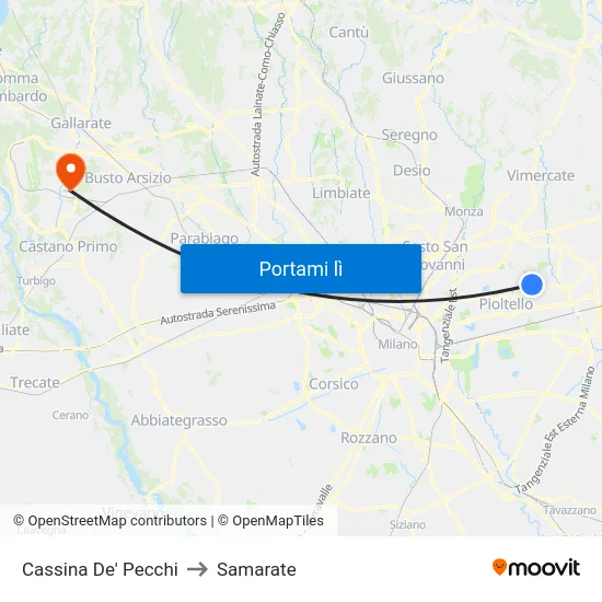 Cassina De' Pecchi to Samarate map