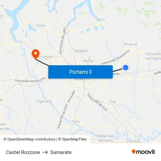 Castel Rozzone to Samarate map