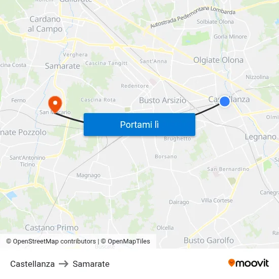 Castellanza to Samarate map