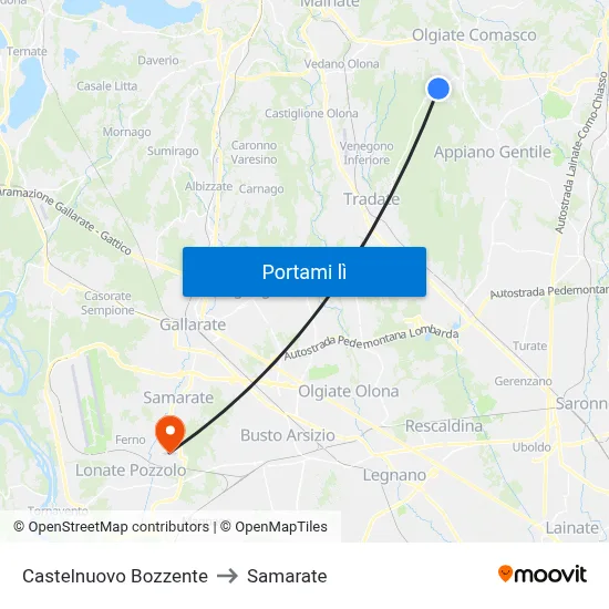 Castelnuovo Bozzente to Samarate map