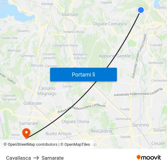 Cavallasca to Samarate map
