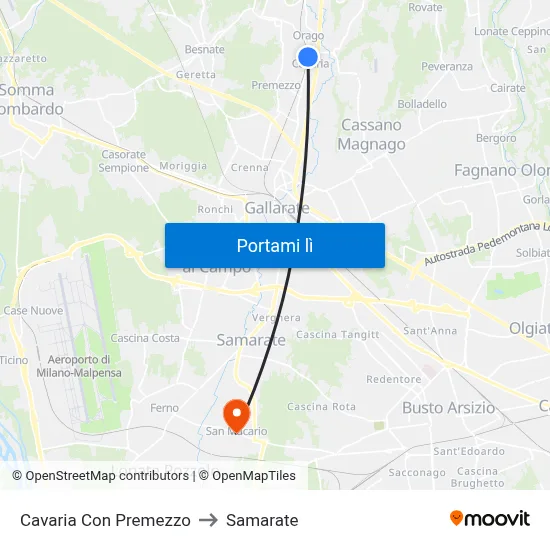Cavaria Con Premezzo to Samarate map