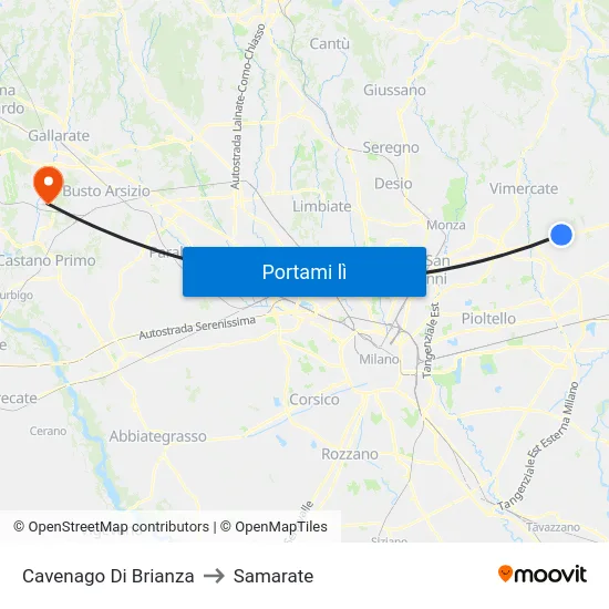 Cavenago Di Brianza to Samarate map