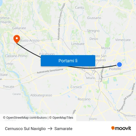 Cernusco Sul Naviglio to Samarate map
