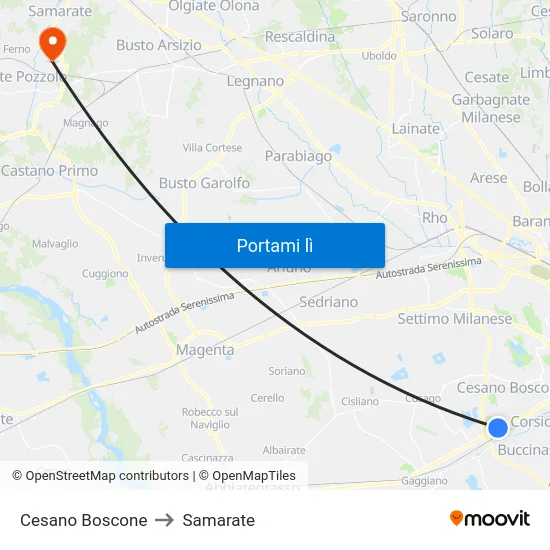 Cesano Boscone to Samarate map