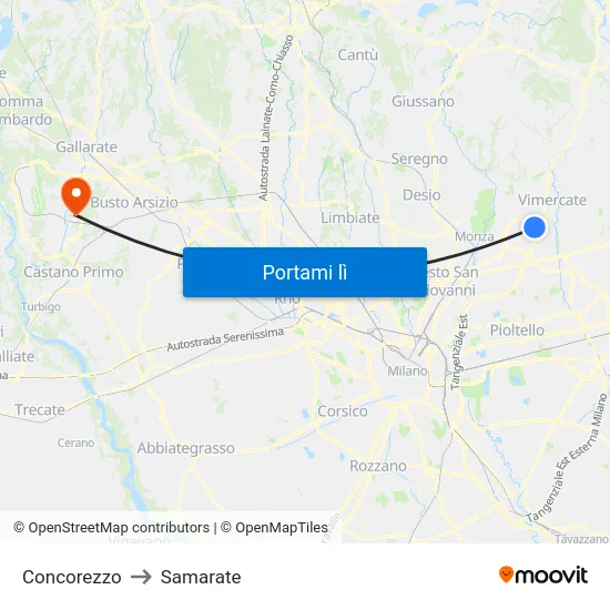 Concorezzo to Samarate map