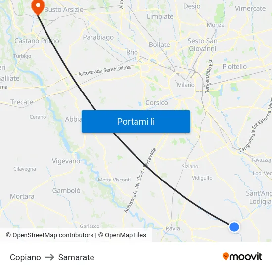 Copiano to Samarate map