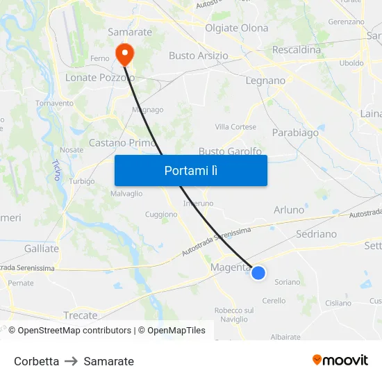 Corbetta to Samarate map