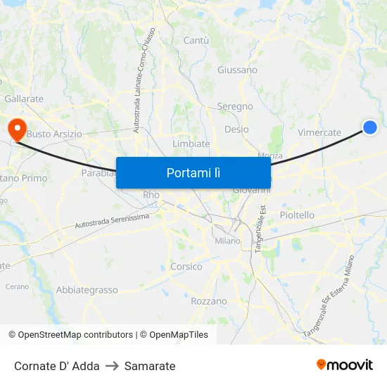 Cornate D' Adda to Samarate map