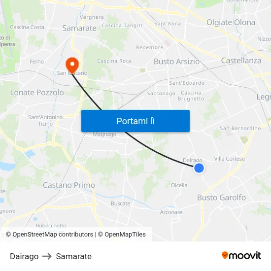 Dairago to Samarate map