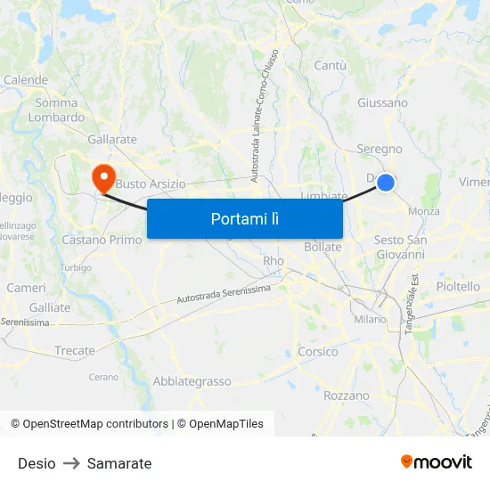 Desio to Samarate map