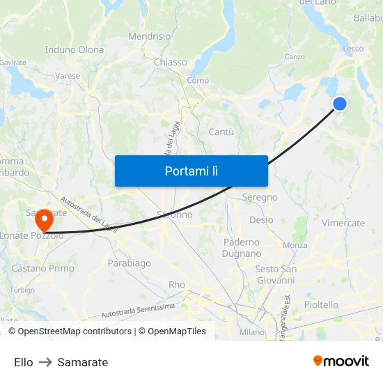 Ello to Samarate map