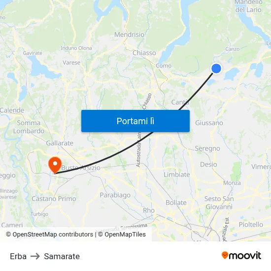 Erba to Samarate map
