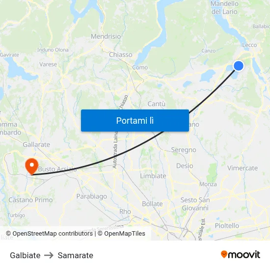 Galbiate to Samarate map