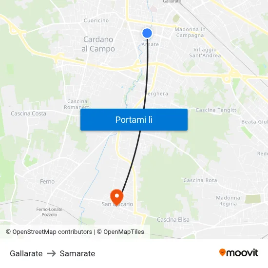 Gallarate to Samarate map