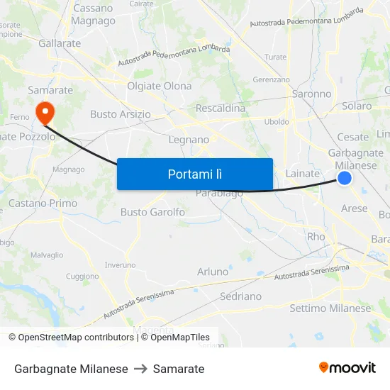 Garbagnate Milanese to Samarate map