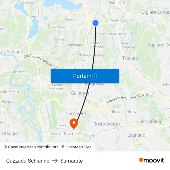 Gazzada Schianno to Samarate map