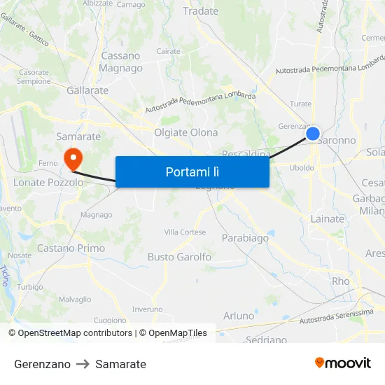 Gerenzano to Samarate map