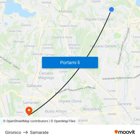 Gironico to Samarate map