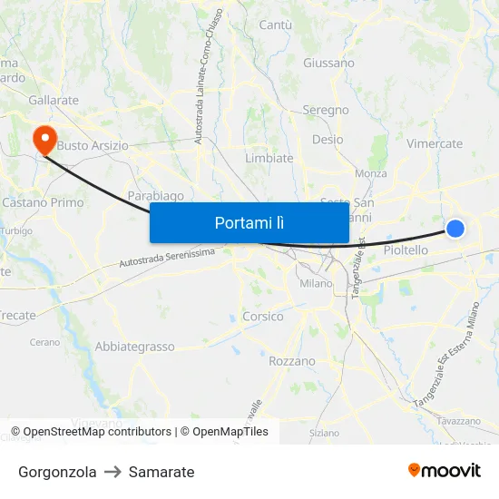 Gorgonzola to Samarate map