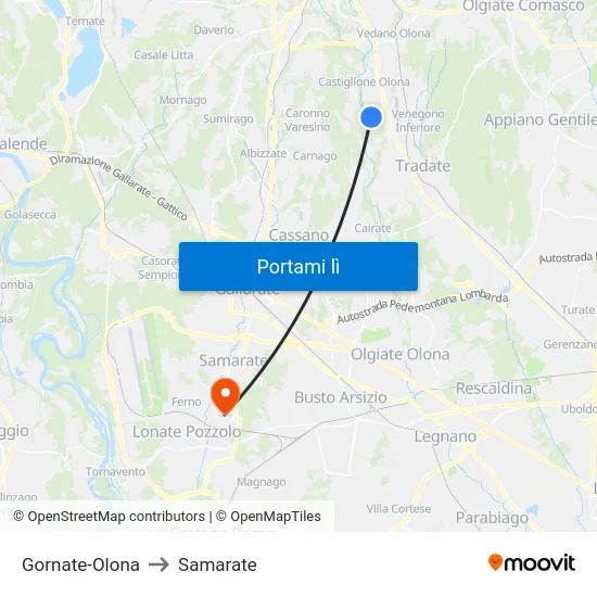 Gornate-Olona to Samarate map