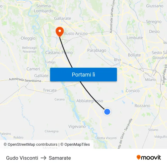 Gudo Visconti to Samarate map