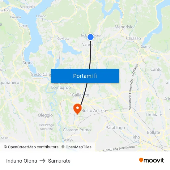 Induno Olona to Samarate map