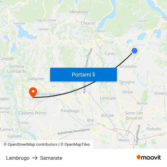 Lambrugo to Samarate map