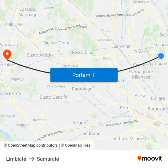 Limbiate to Samarate map